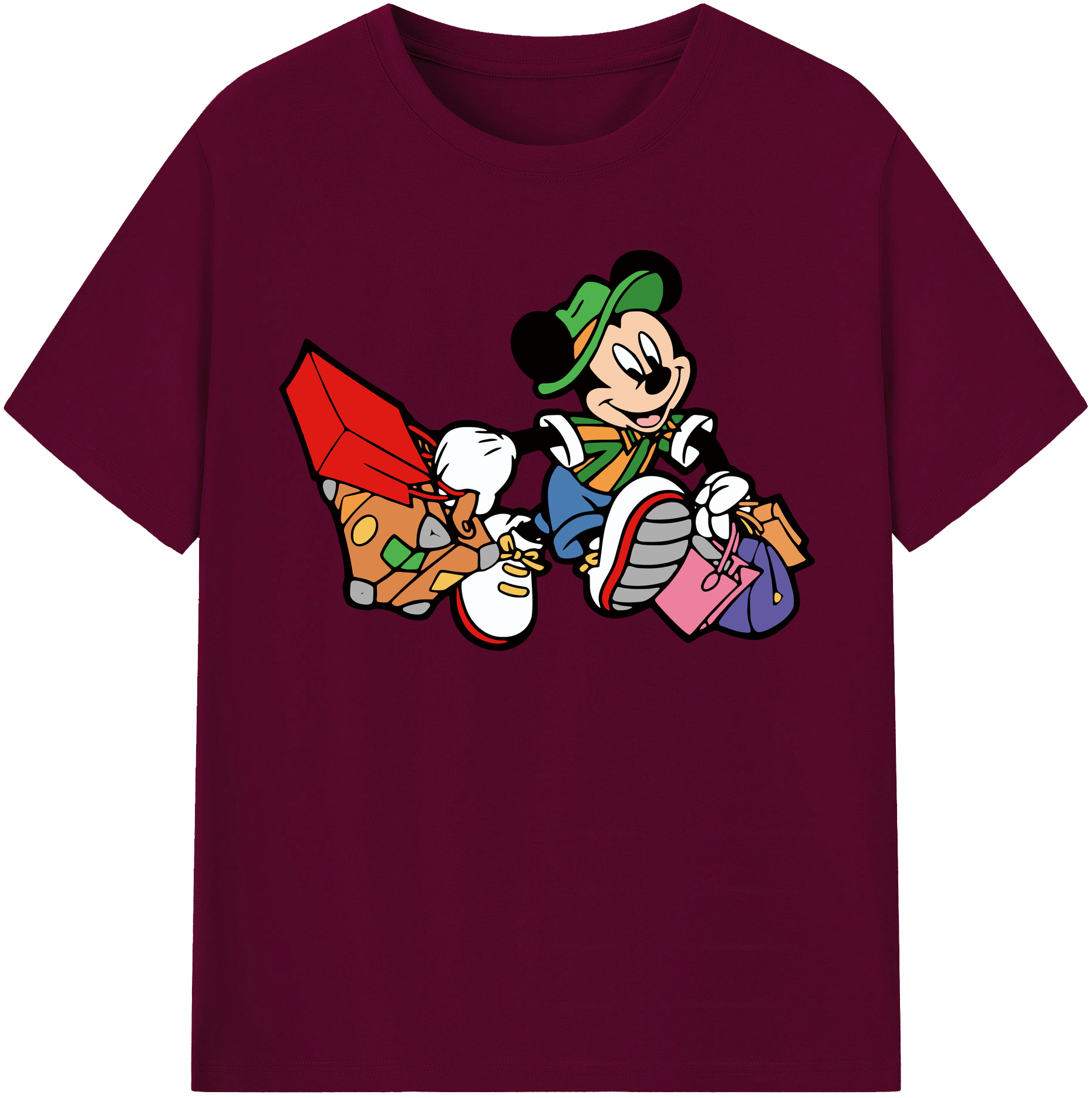 （画像用） ミッキーマウス Mickey Mouse レディースカジュアルプリントTシャツ（綿100％）